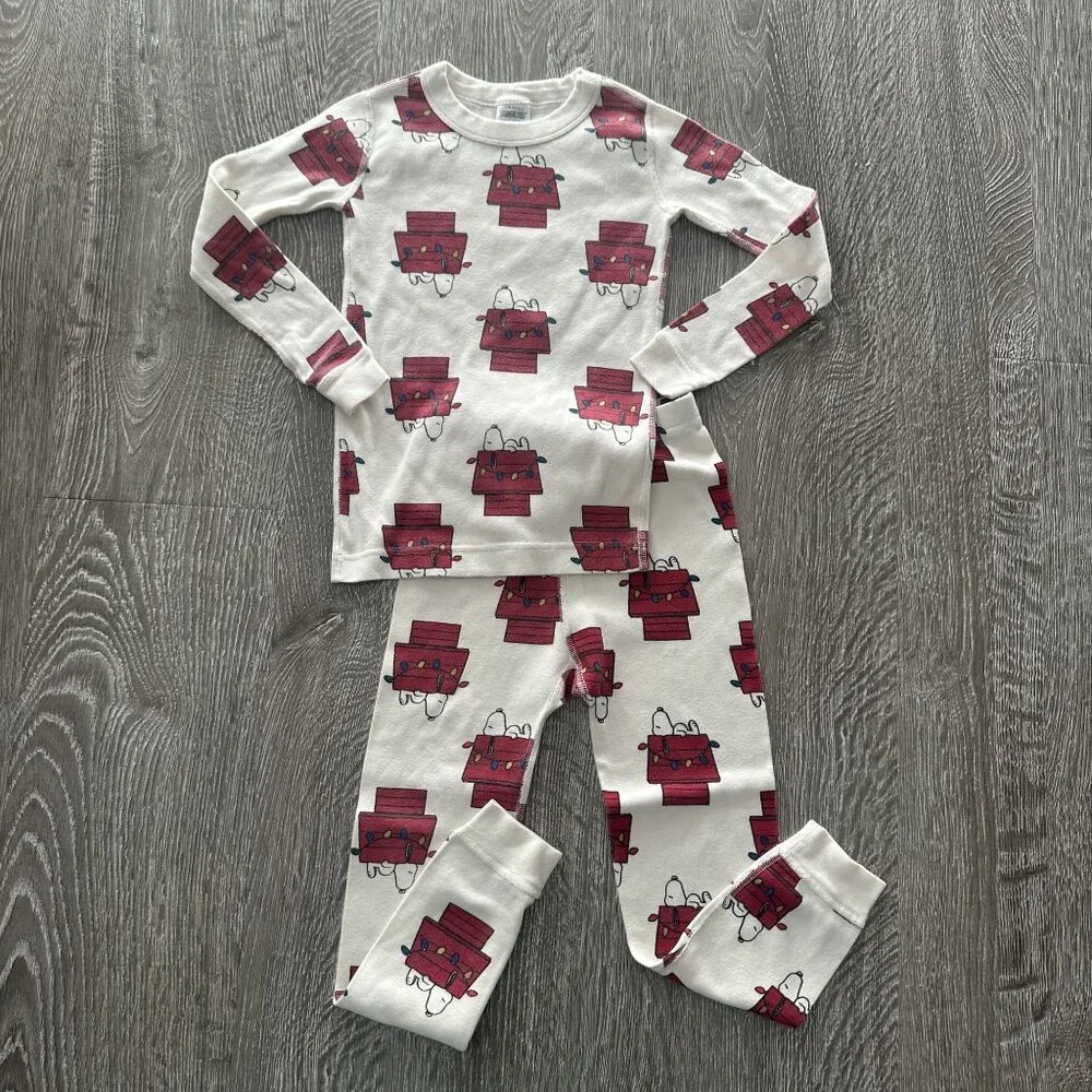 Hanna Andersson Snoopy Christmas Long John Pajamas 5 Holiday Festive Organic Cot